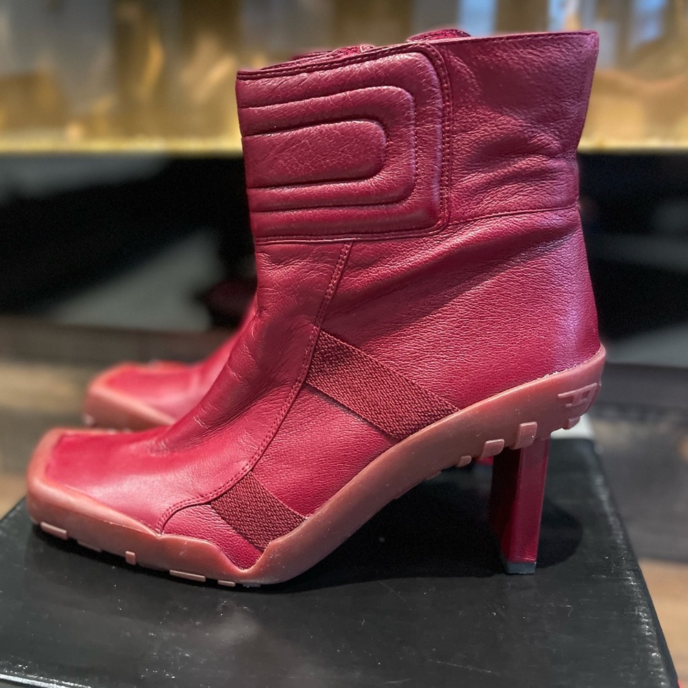 Diesel “Racer X” Red Leather Ankle Boots